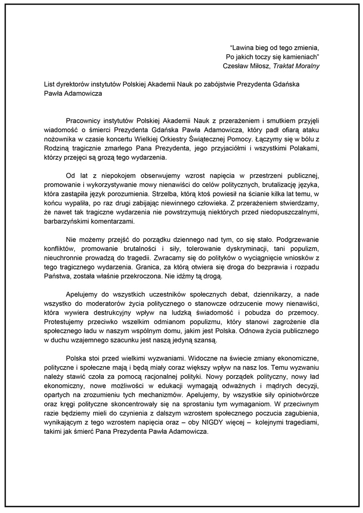 List dyrektorów instytutów PAN 1