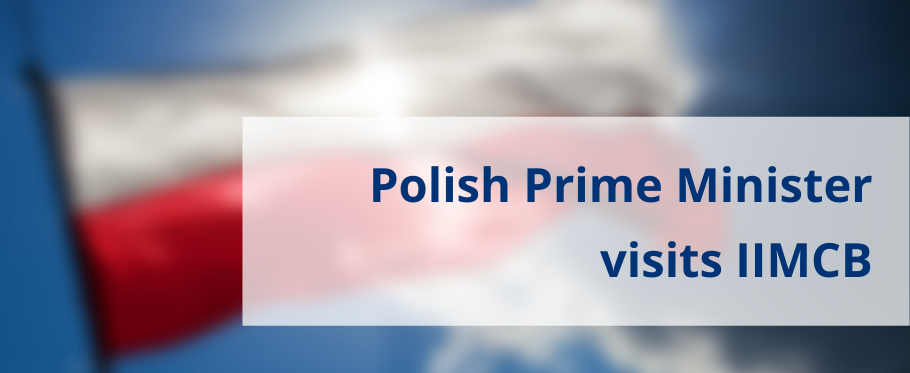 graphic with Polish flag and the text: Polish Prime Minister visits the IIMCB