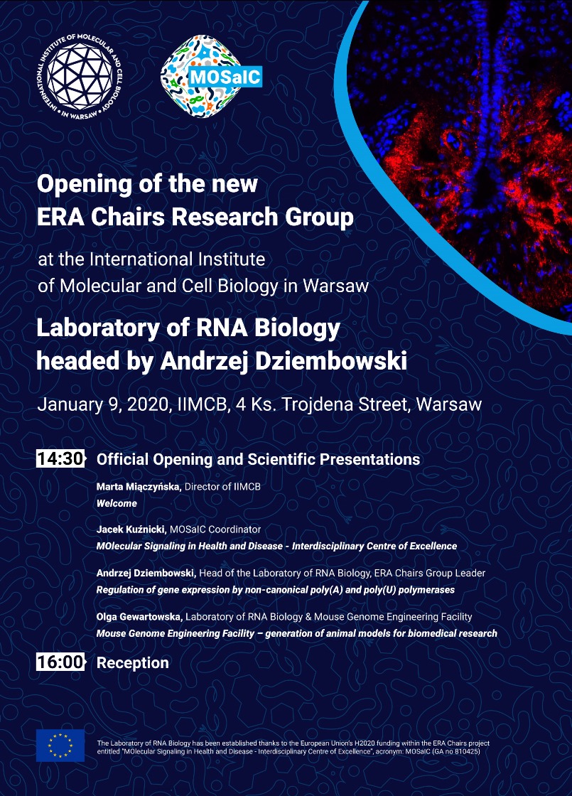 Opening of the ERA Chairs Laboratory at IIMCB 09.01.2020 www